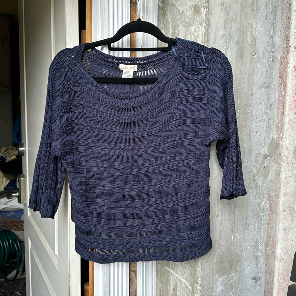 Navy blue sheer mid length sleeve sweater size small women’s